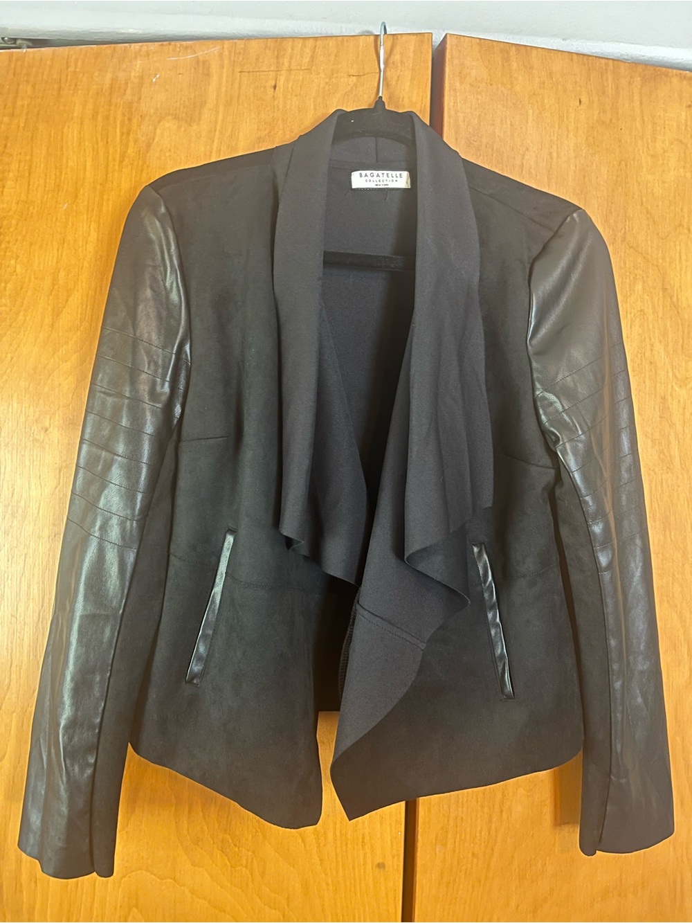 Bagatelle Collection Faux Suede & Faux Leather Drape Jacket